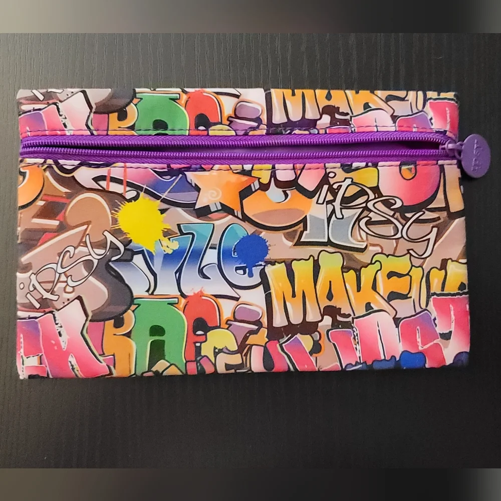 ipsy bag makeup case urban graffiti zippered purple glam 2016